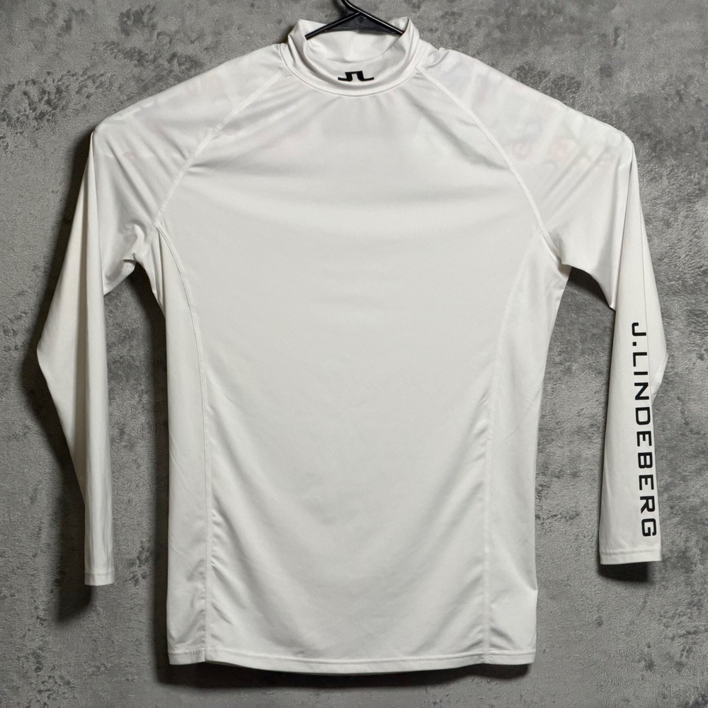 J.Lindeberg Shirt Mens Large White Aello Soft Compression Mock Neck Athletic